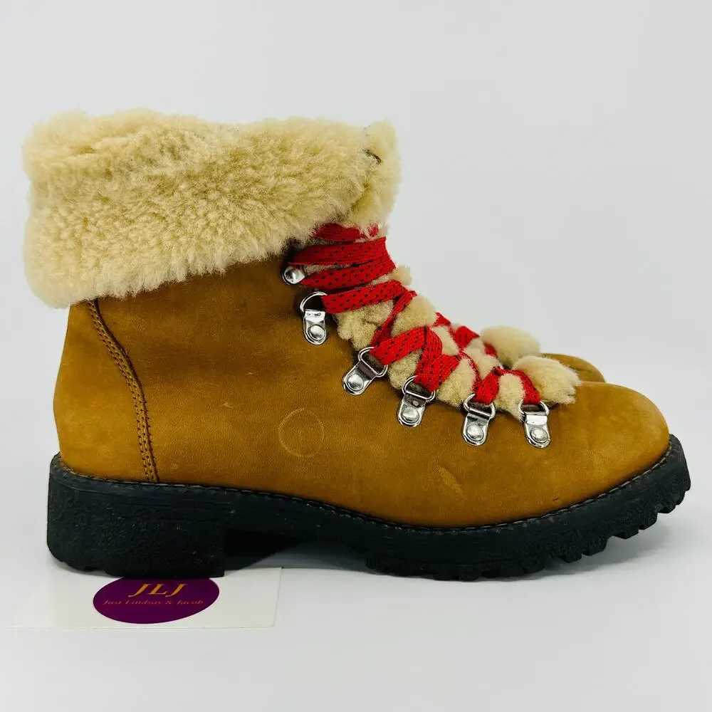 J. Crew Women's Nordic Leather Shearling Hiker Boots Glazed Pecan F8444 Size 8